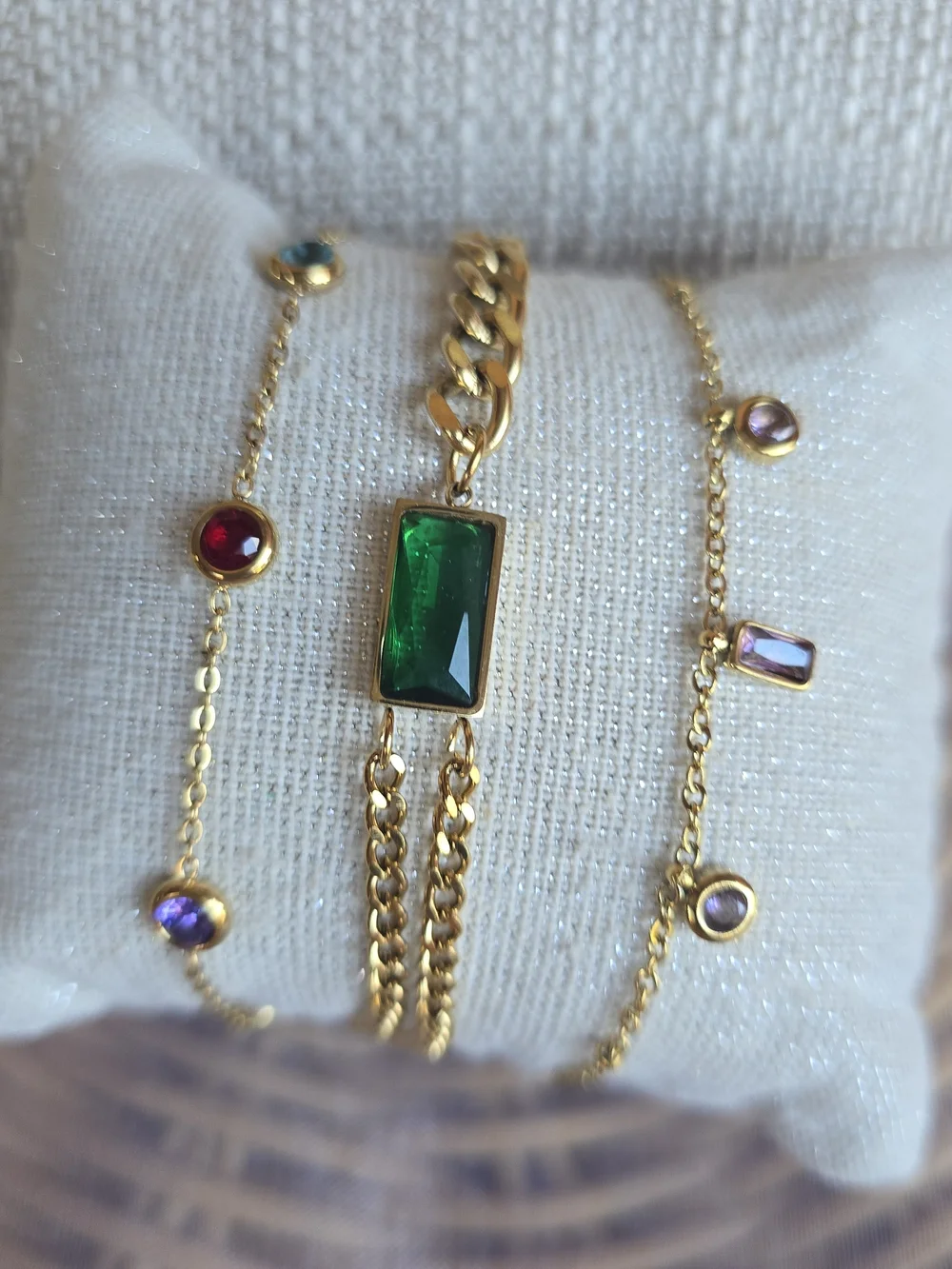 NWOT Fashion Gold-tone Stack Of 3 Multi-color Bracelet Set